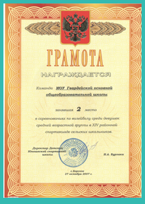 II место по волейболу среди девушек. Борское, 27 октября 2007 год. ХIV сельская спартакиада